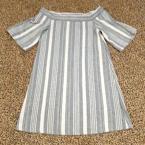 👩🏻‍🌾 NWOT ZARA OFF THE SHOULDERS BABY DOLL STRIPED MINI DRESS -S